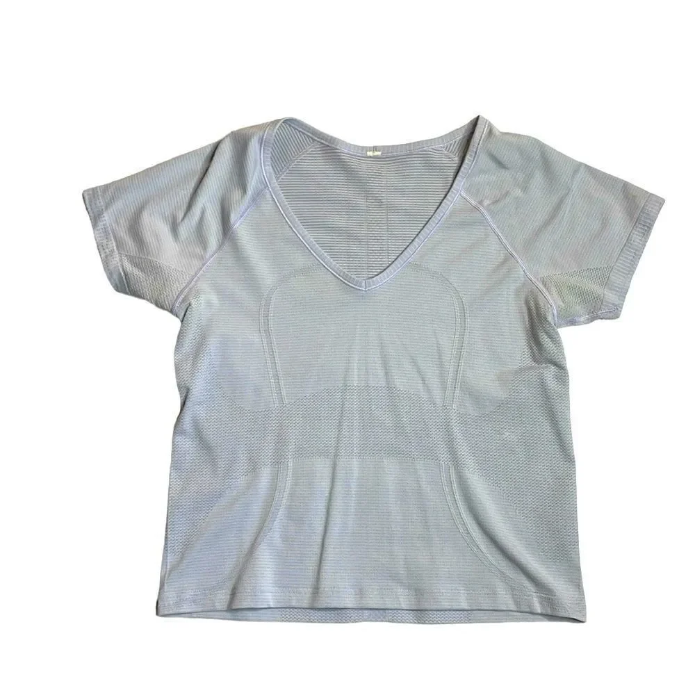 Lululemon Blue v neck Speedy Short Sleeve T-shirt Cropped Size 8
